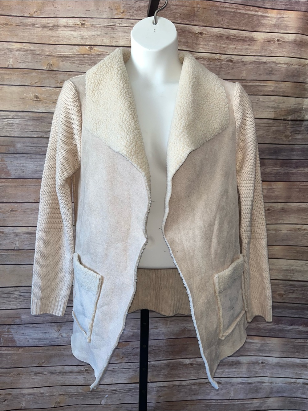 Ananda’s Cream Sherpa-Trim Open Front Jacket -Size Large/XLarge